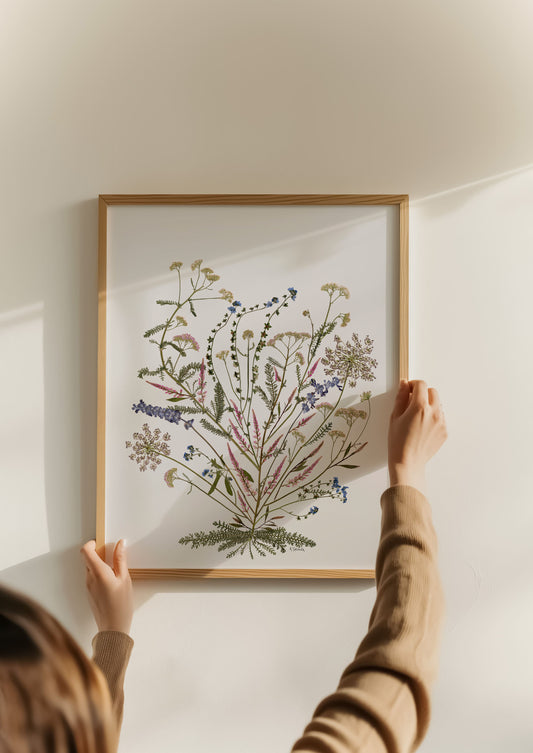Bloom as you are yarrow queen anne's lace pressed flower collage wildflowers floral botanical dried home decor fine art print hope steinle inspiring soulful nature natural cottage farmhouse outdoorsy uplifting timeless