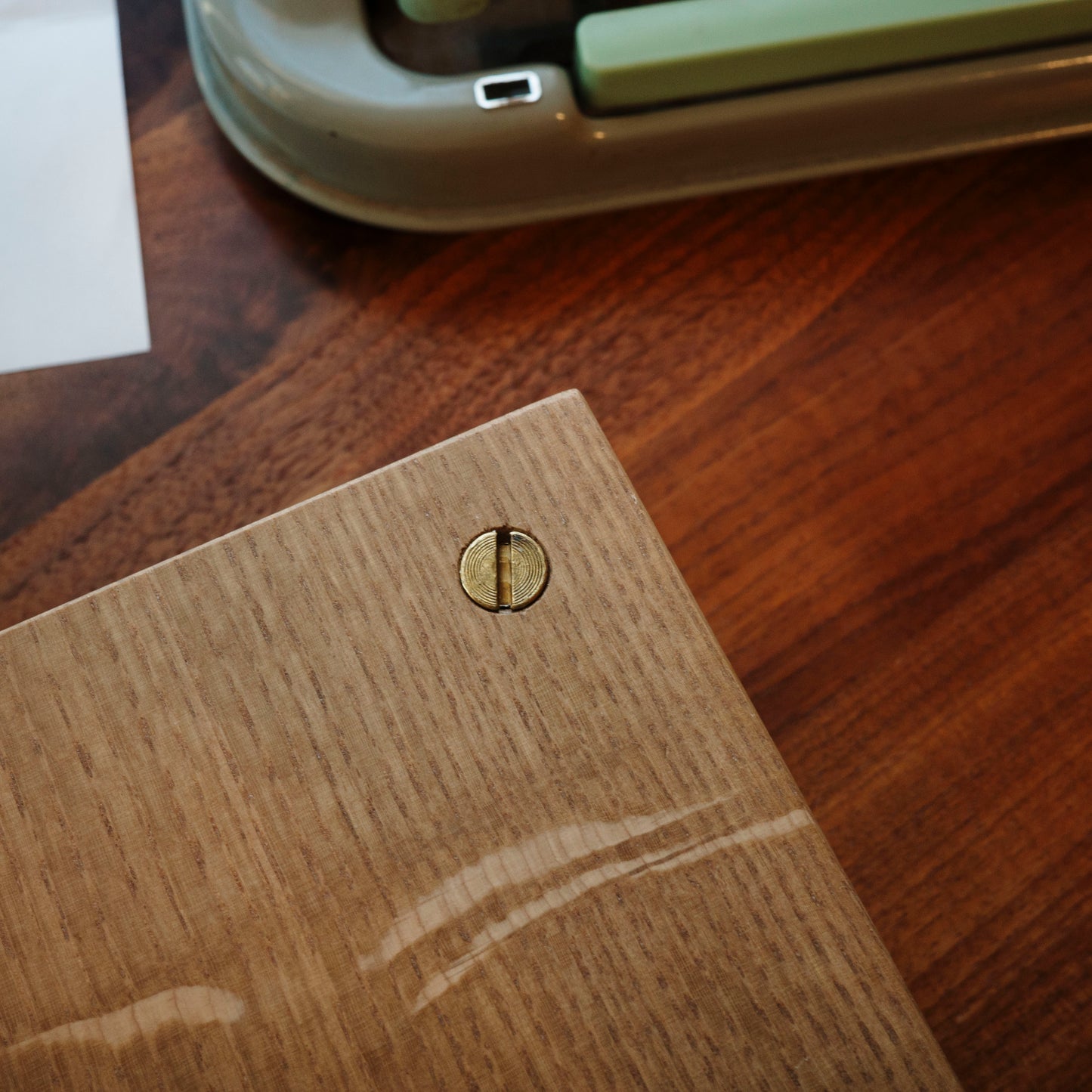 Close up of wood flower press corner