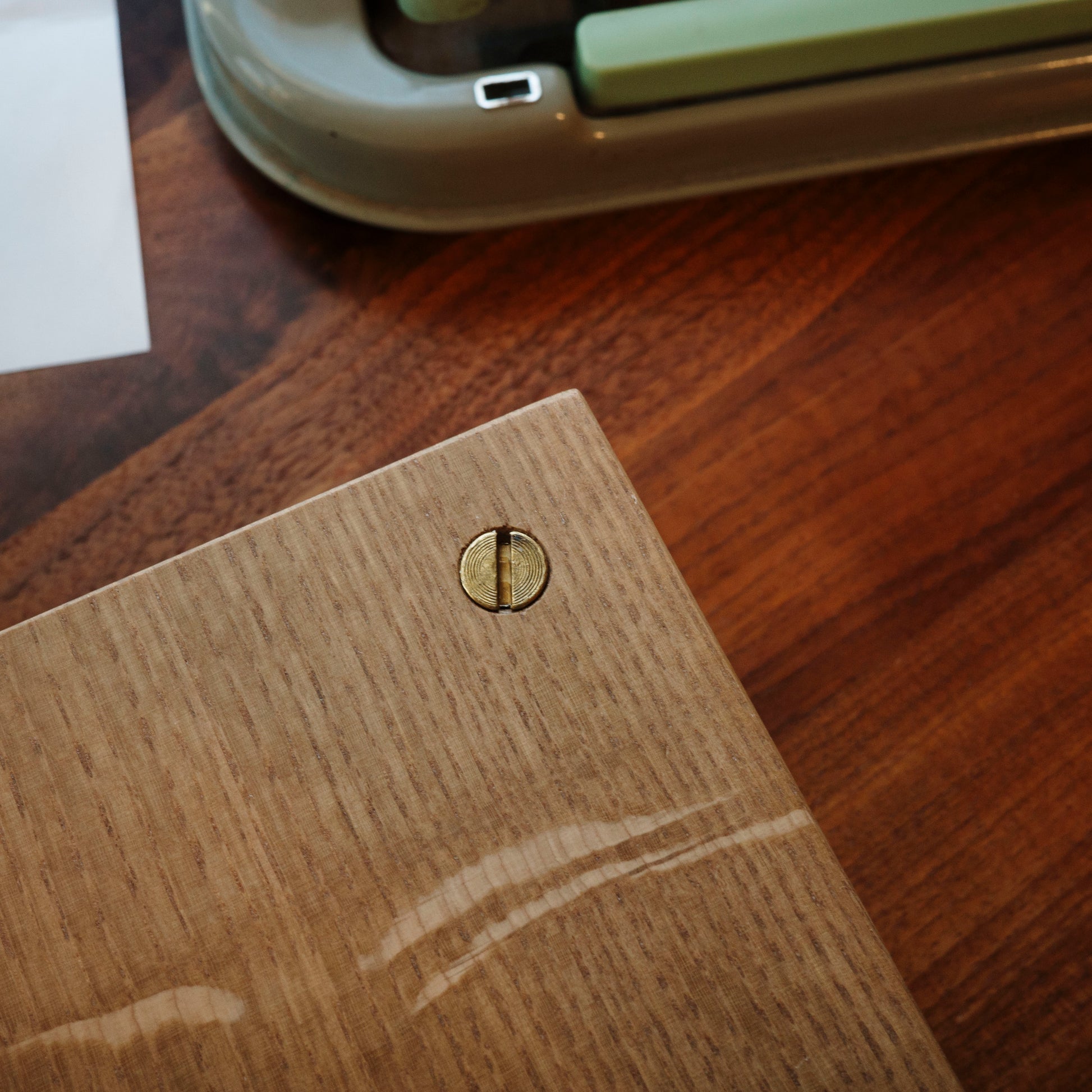 Close up of wood flower press corner