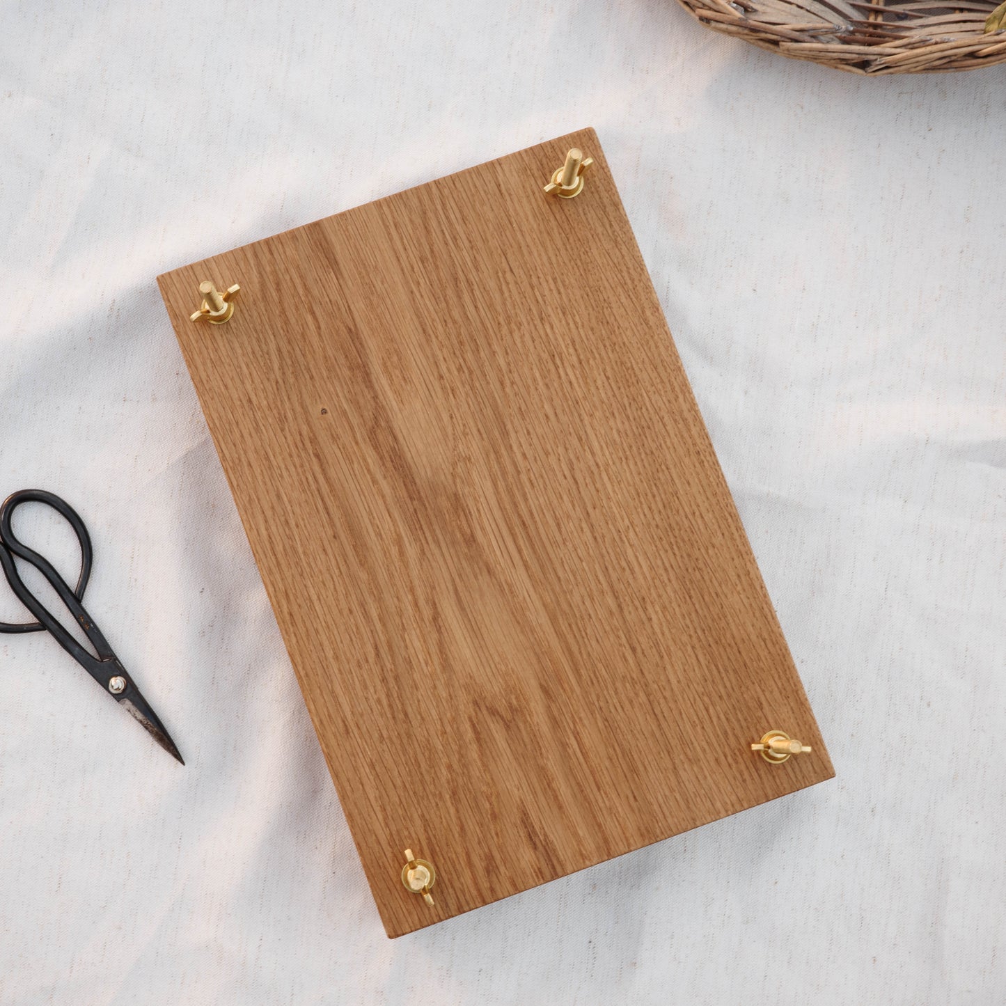 White oak flower press with brass bolts top